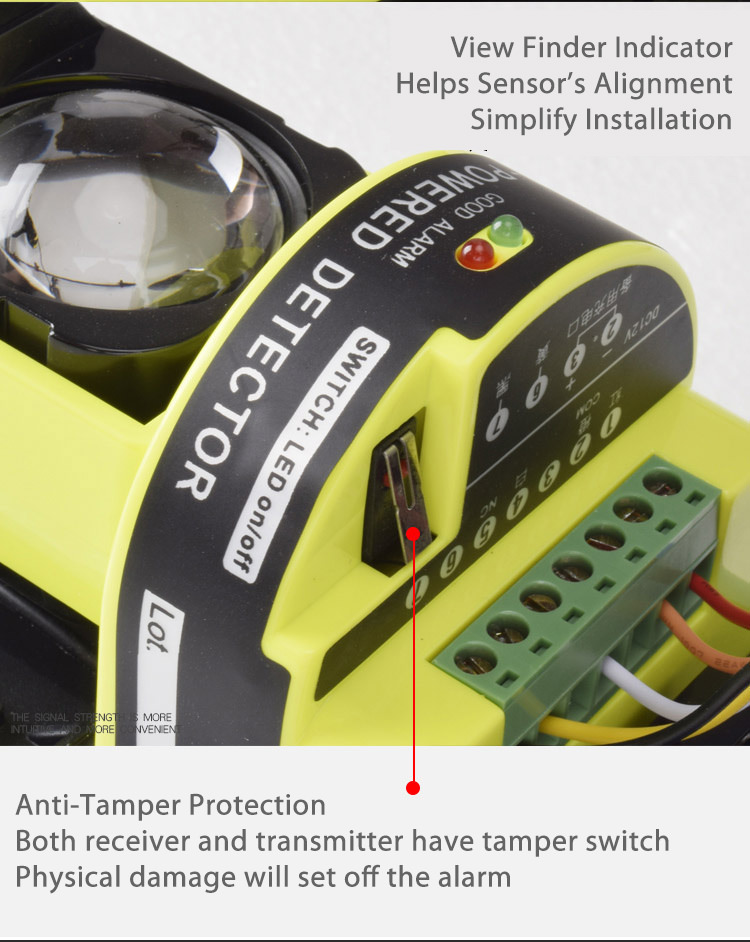 Tamper Switch and View Finder LED Indicator in Photoelectric Beam Sensor