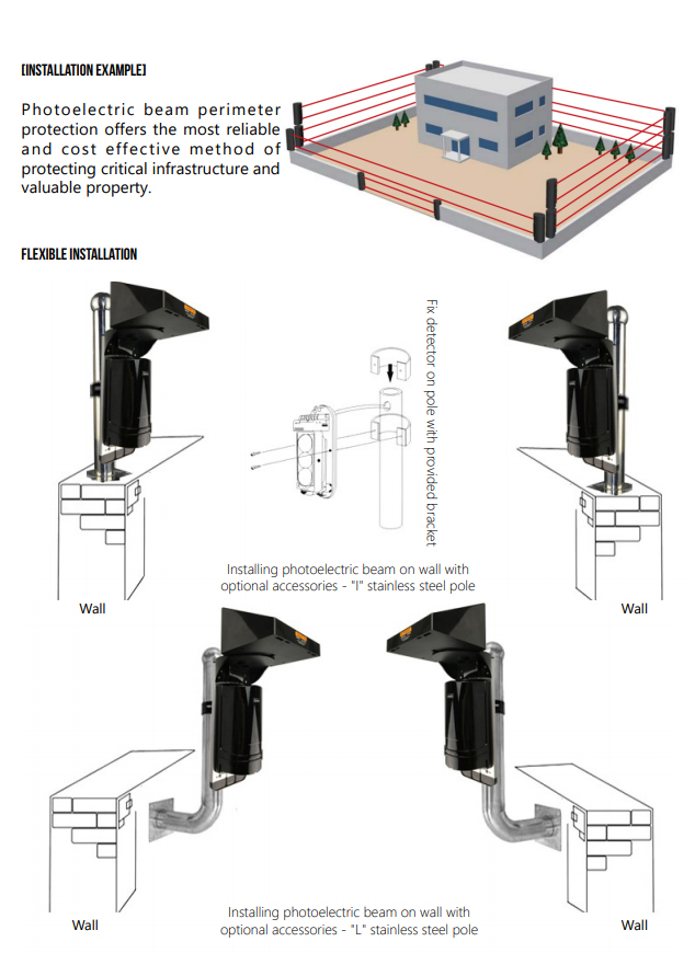 Outdoor Photoelectric Beam Detector Installation Example