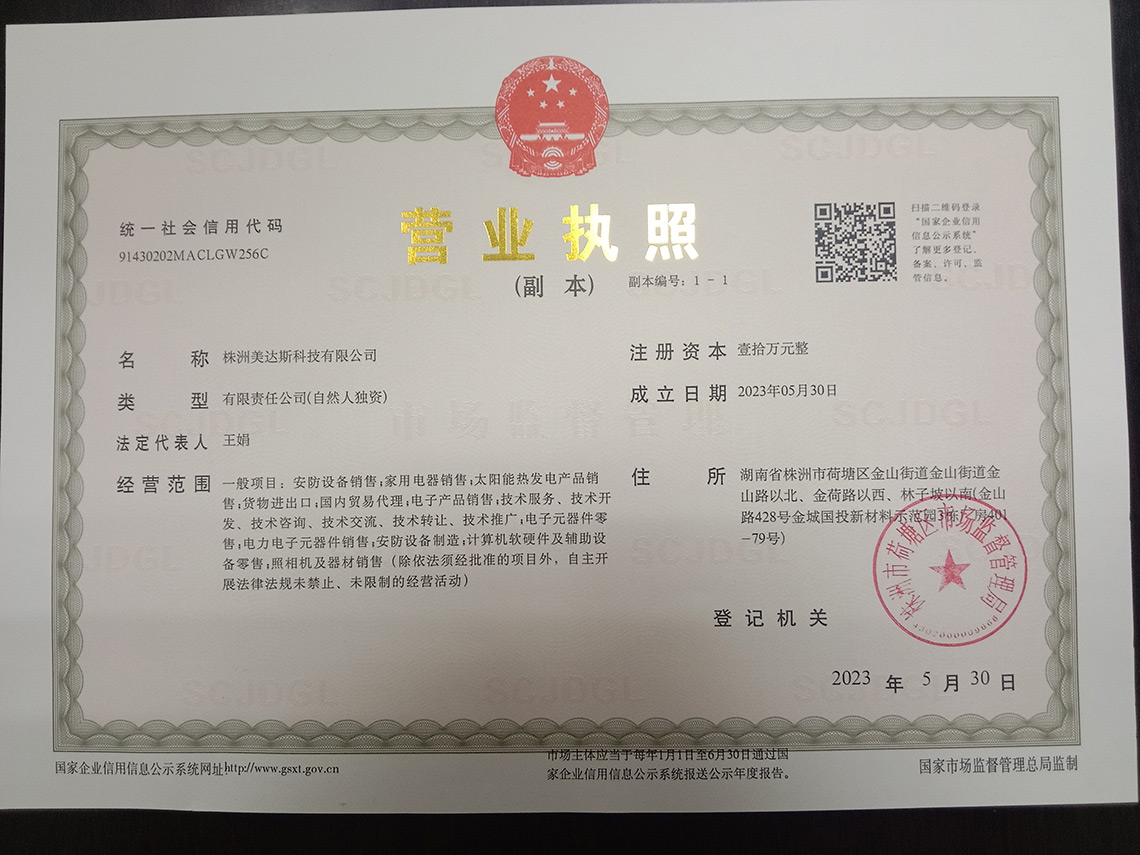 ZhuZhou Meidaisi Technology Co., Ltd License