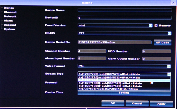 NVR - Stream Type Setting