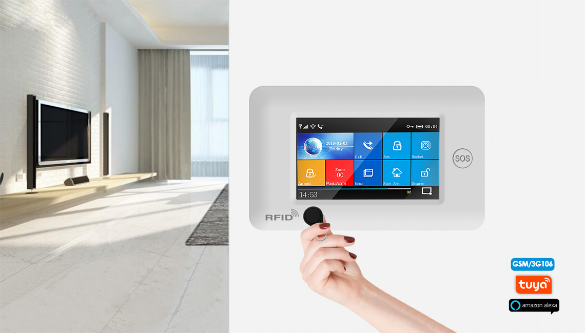 touch screen alarm system supports Tuya app and Alexa echo/show